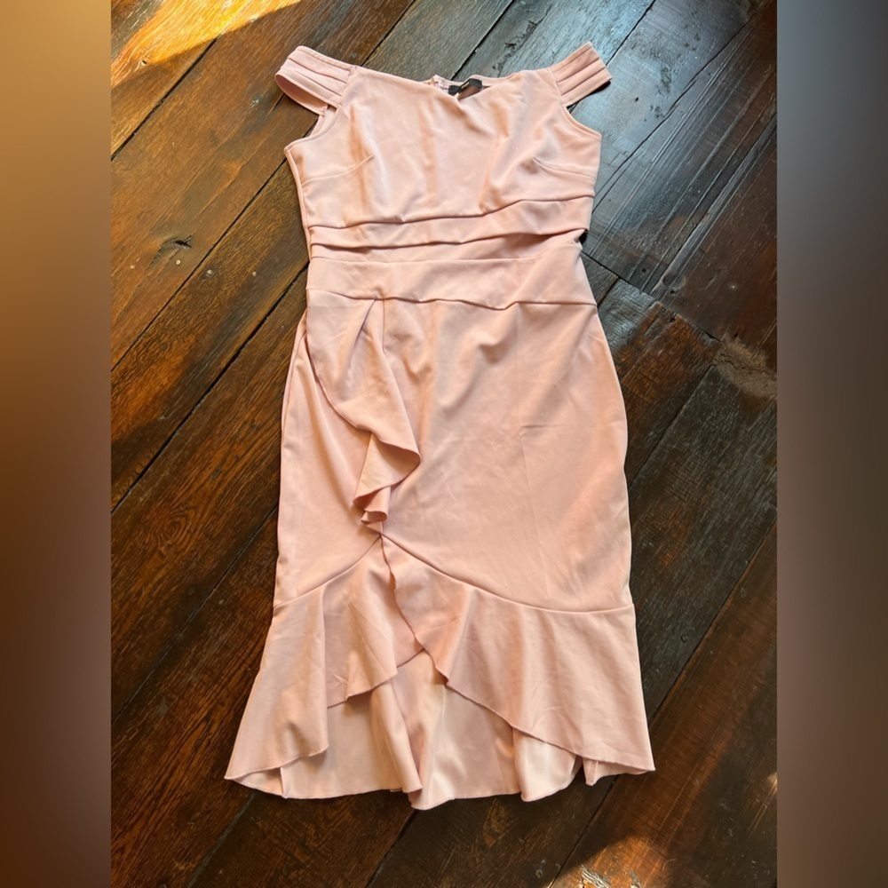 Knitee dusty pink XL 16-18 women’s fit & flare dress sleeveless ruffle bodycon